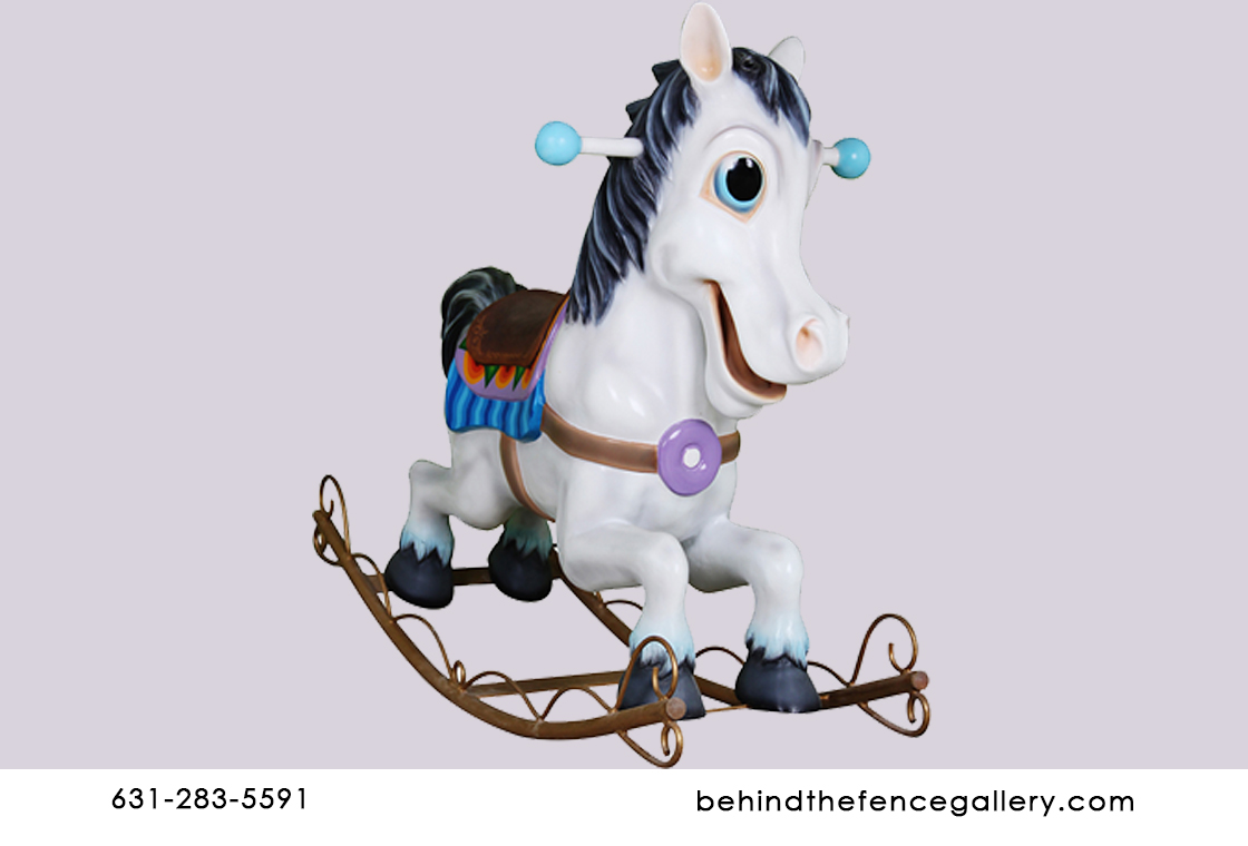 Cartoon White Rocking Horse Statue - Click Image to Close