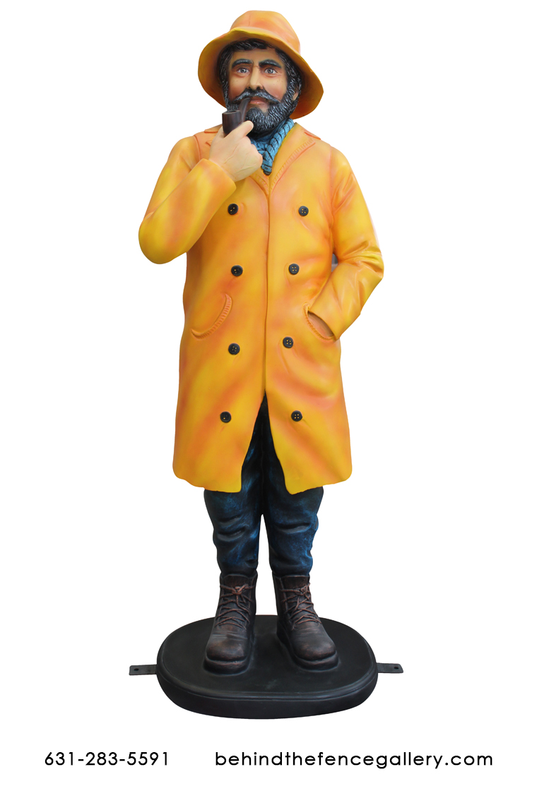 Fisherman 4ft Tall Raincoat Fisherman Statue