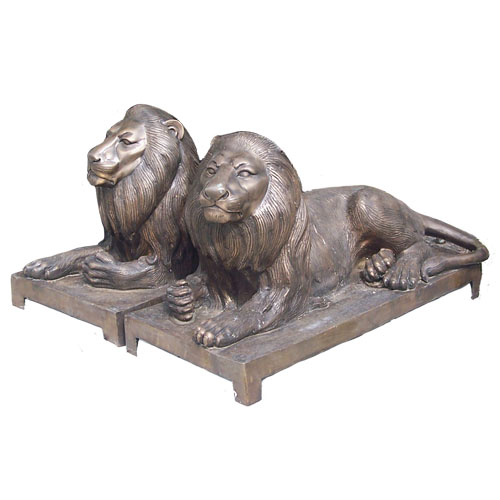 Pair of Bronze Laying Lions - Click Image to Close