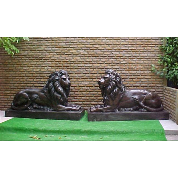 Pair of Bronze Laying Lions