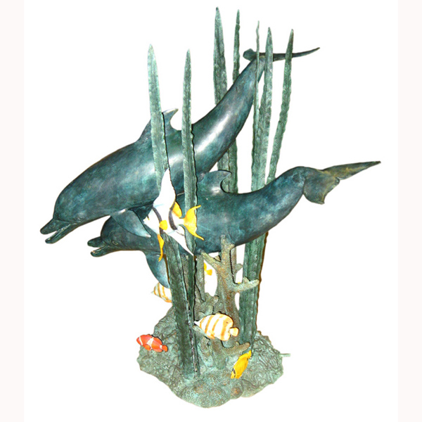 Bronze 2 Dolphins in Sea Fountain - Click Image to Close