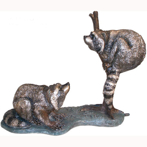 Bronze Two Racoons on a Log - Click Image to Close