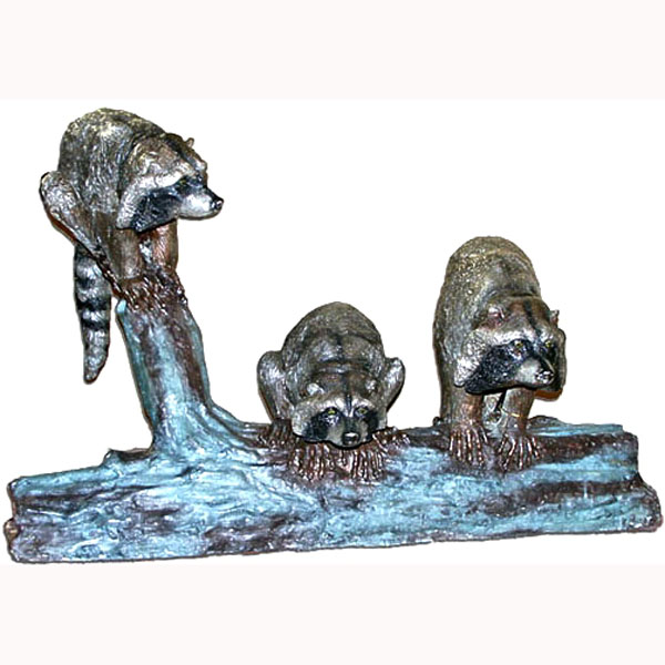 Bronze Three Raccoons on a Log - Click Image to Close