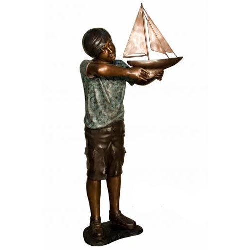Bronze source. Kid fishing. 32x12x27 cm - Sale of bronze figures