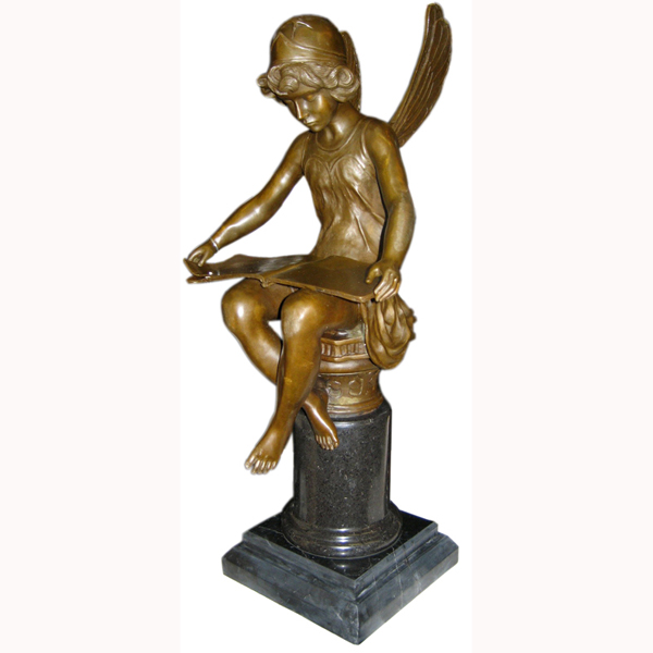 Bronze Boy Angel reading Figurine