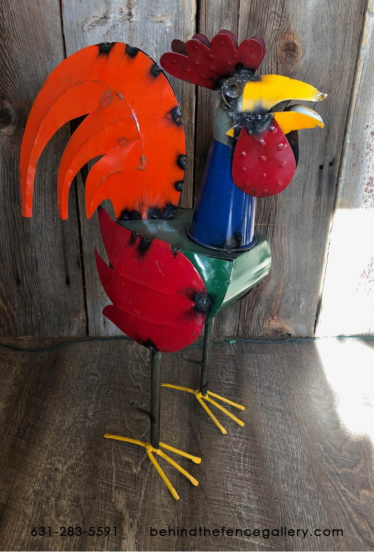 Recycled Metal Rooster Statue - 24\"H.