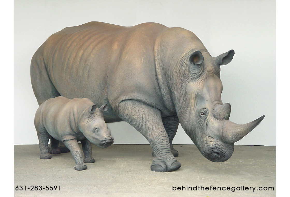 Mother Rhinoceros and Baby Statue Set