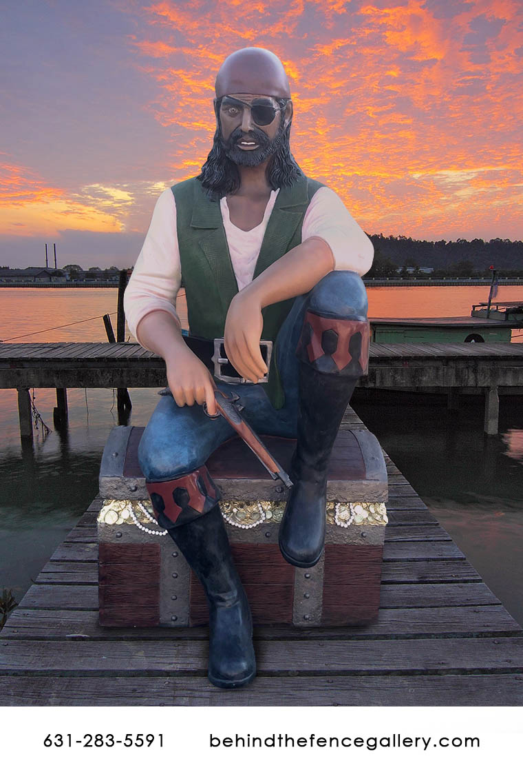 Pirate Sitting on Treasure Chest Statue