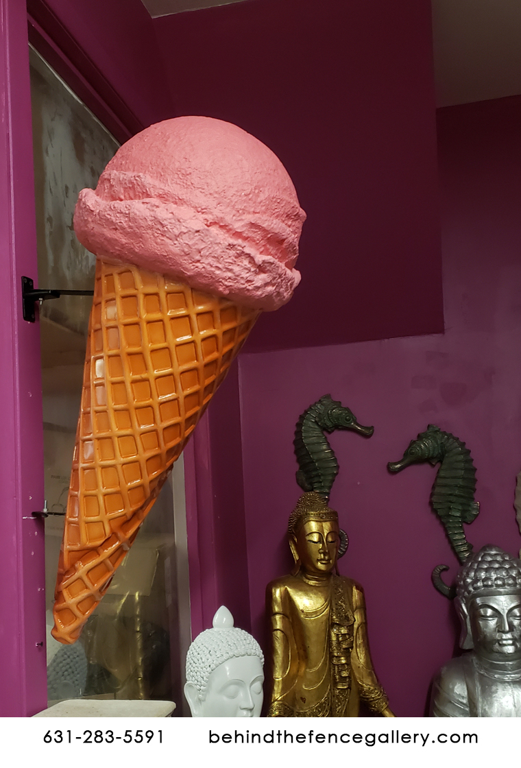 Strawberry Hard Scoop Wall Mounted Ice Cream Cone Statue