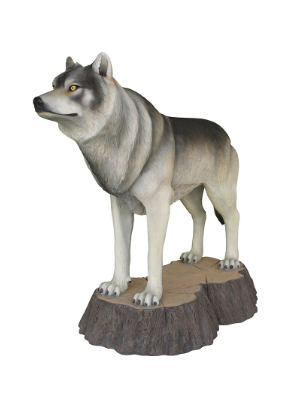 Wolf on Tree Stump Statue
