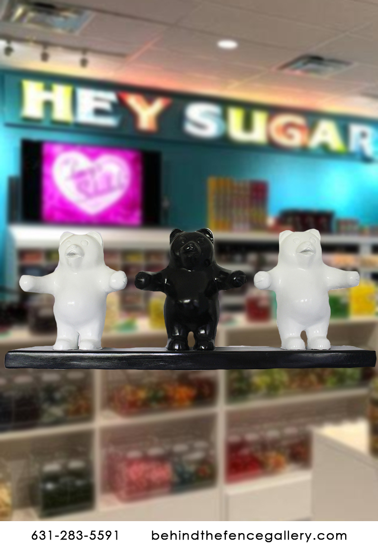 Black and White Gummy Bear Trio Wall Mount Statue