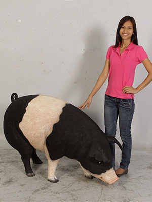 Pink & Black Pig Statue