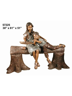 Bronze Kids Reading on Tree Branch
