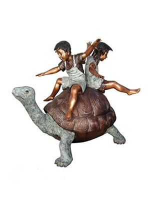 Two Kids Riding Turtle