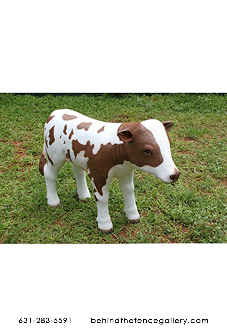 Brown and White Baby Cow Statue