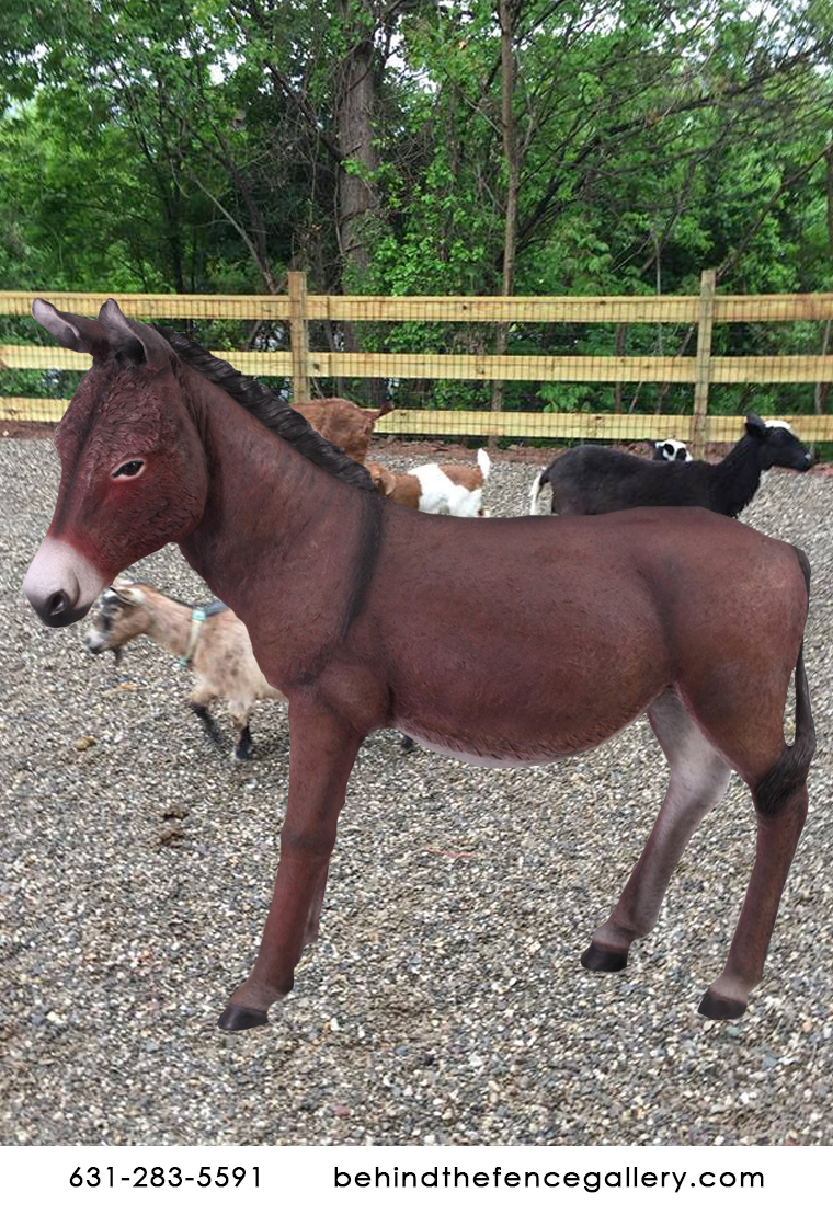 Farm Prop Brown Donkey Life Size Fiberglass Resin Statue