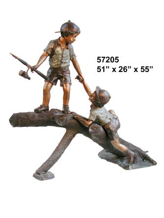 Two Boys Fishing on Log