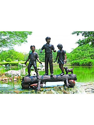 Three Kids Walking on Log