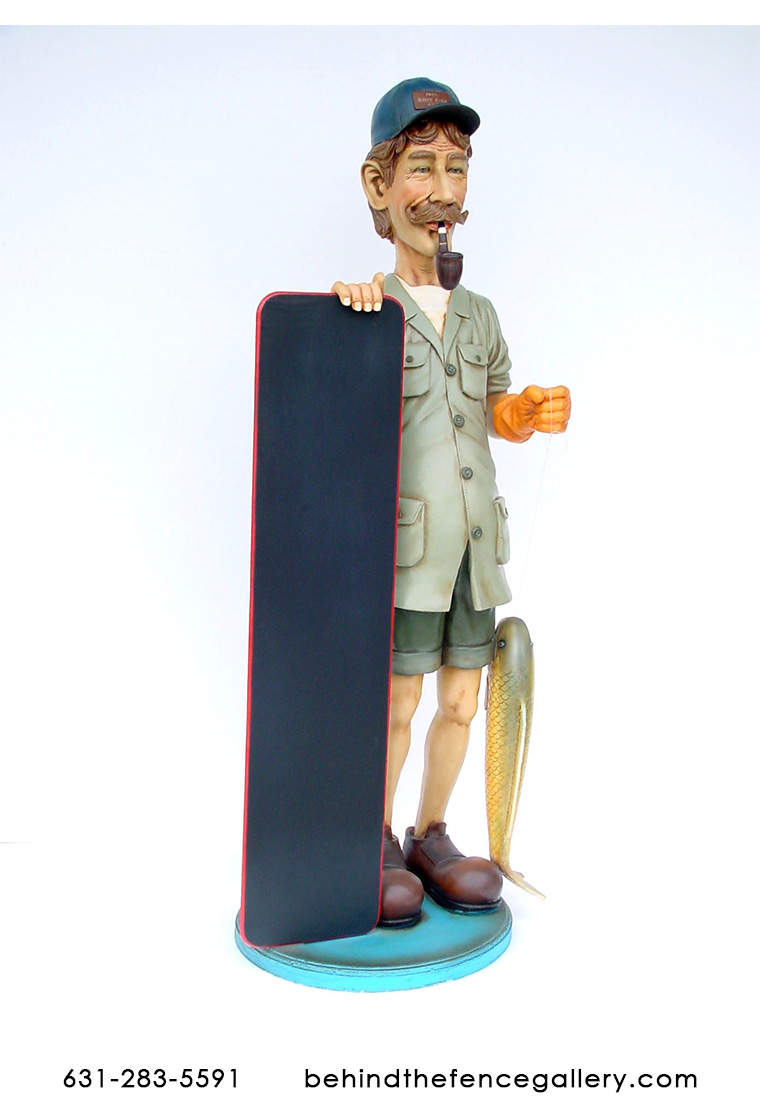 Fisherman Statue w Blackboard Sign