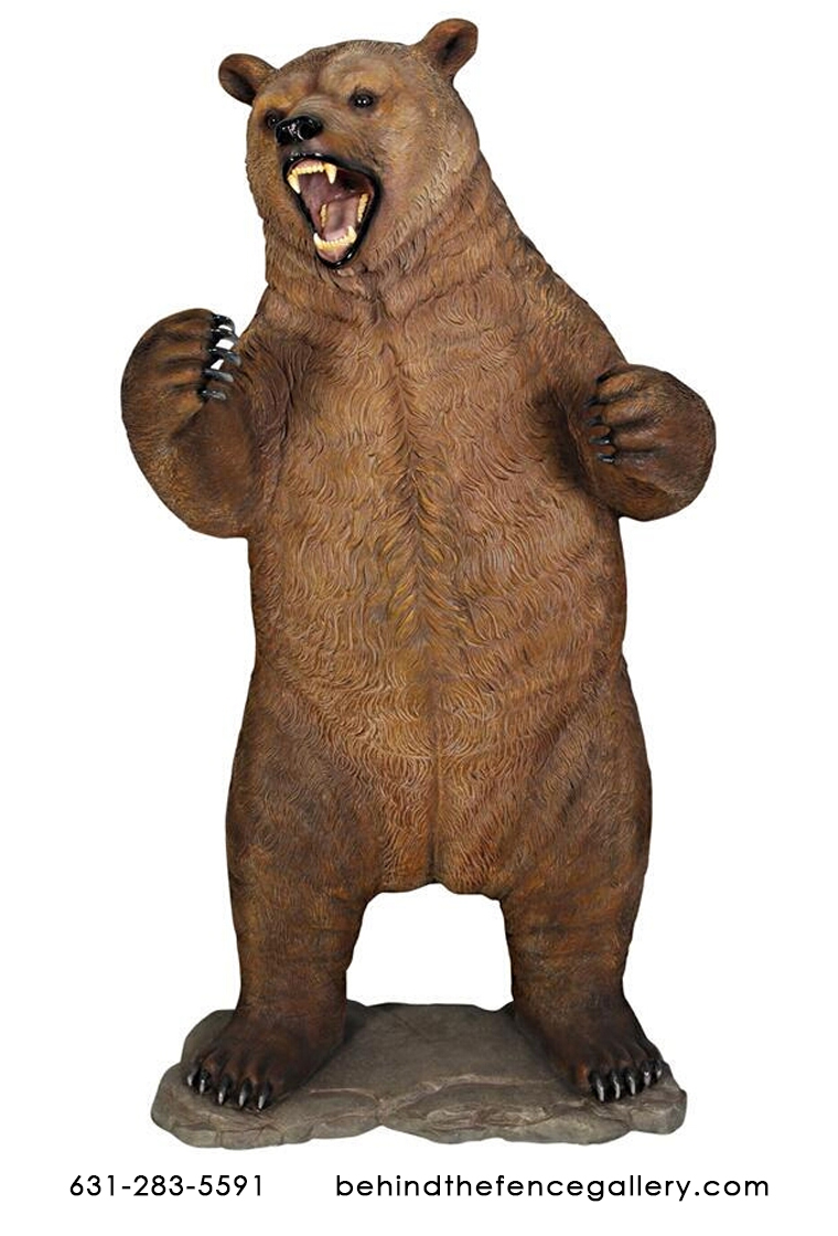 Roaring Standing Grizzly Bear Life Size Statue