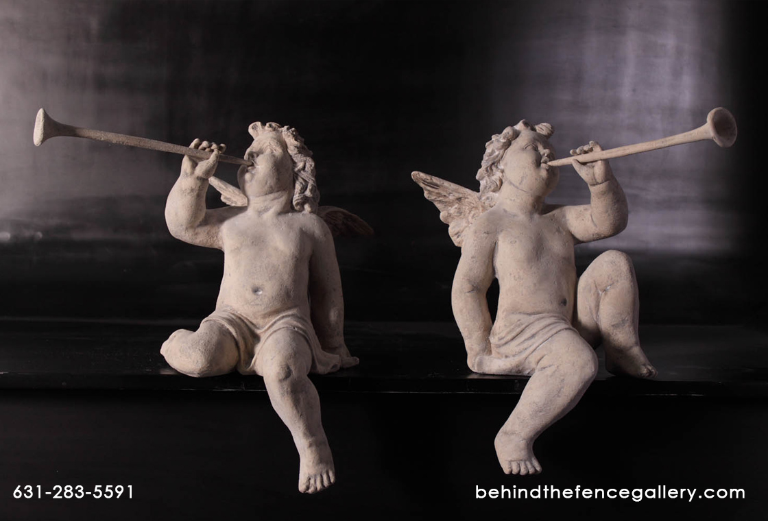Herald Cherubs Statue in Roman Stone Finish