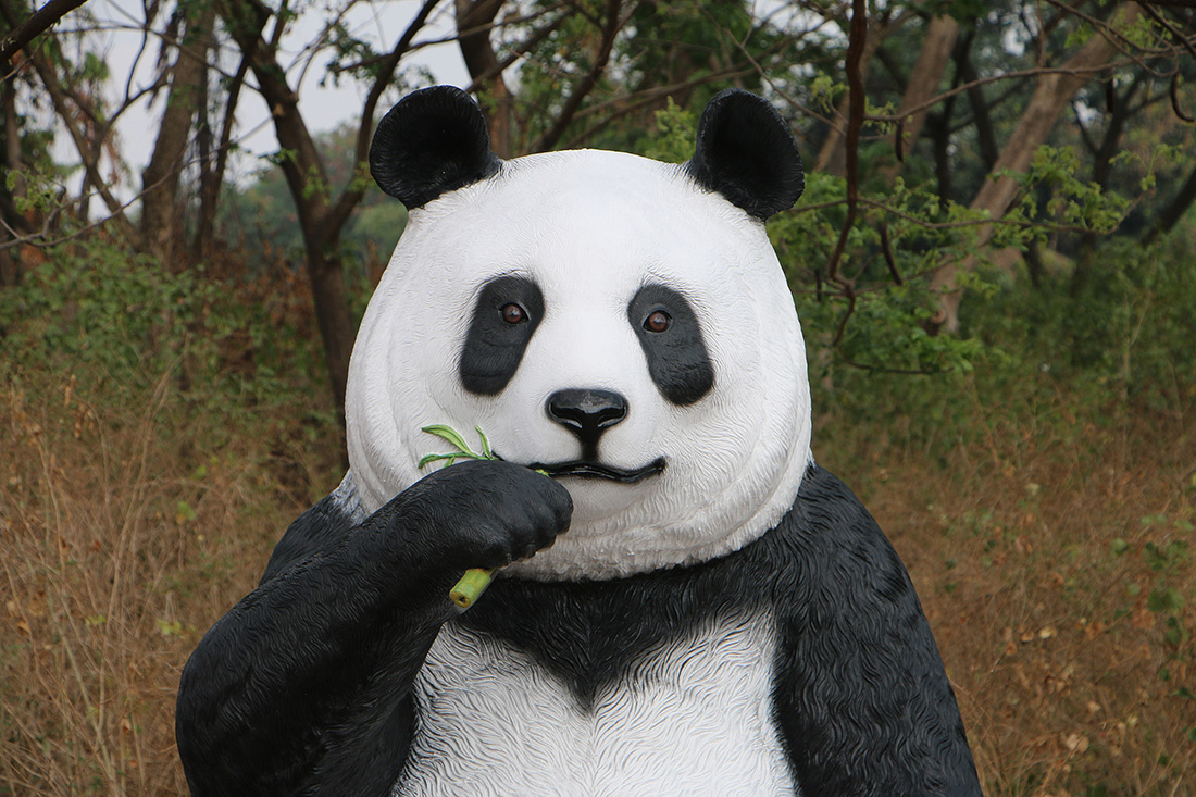 Giant Sitting Panda Bear Eating Fiberglass Statue