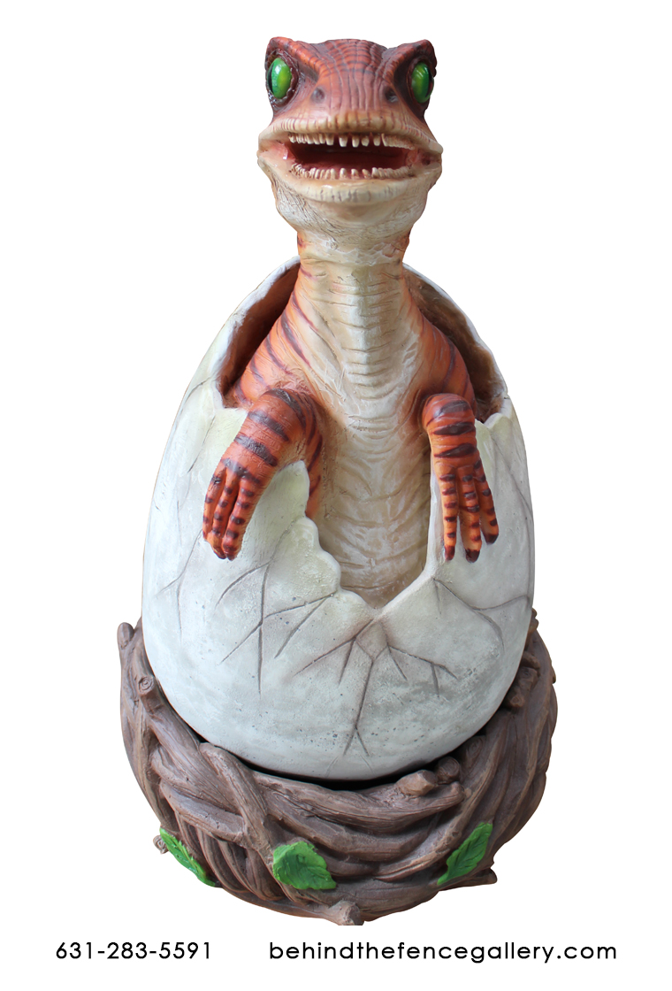 Hatching Raptor Dinosaur in Egg Statue
