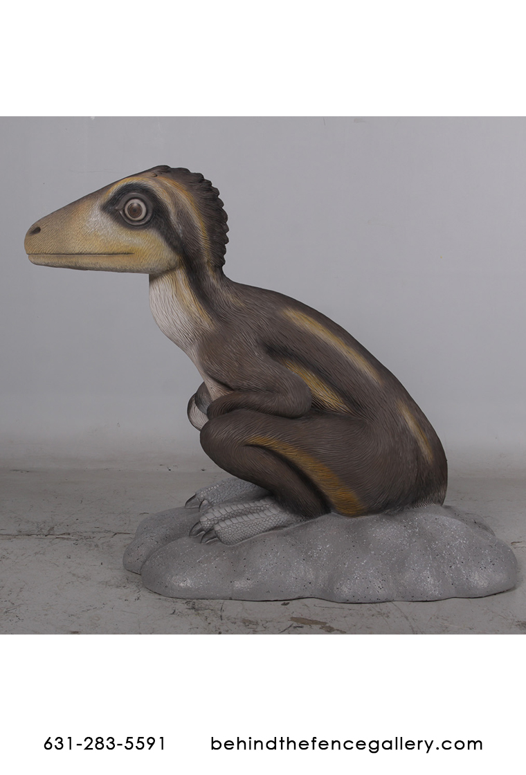 Juvenile Theropod Sitting Dinosaur Statue