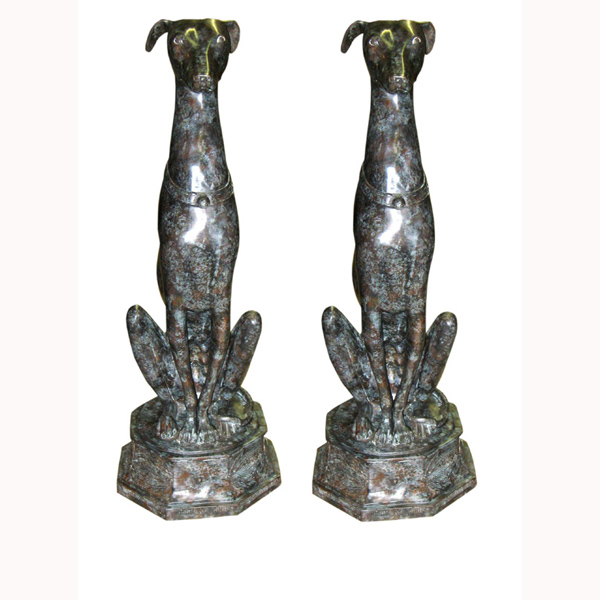 Pair of sitting Bronze Greyhound dogs