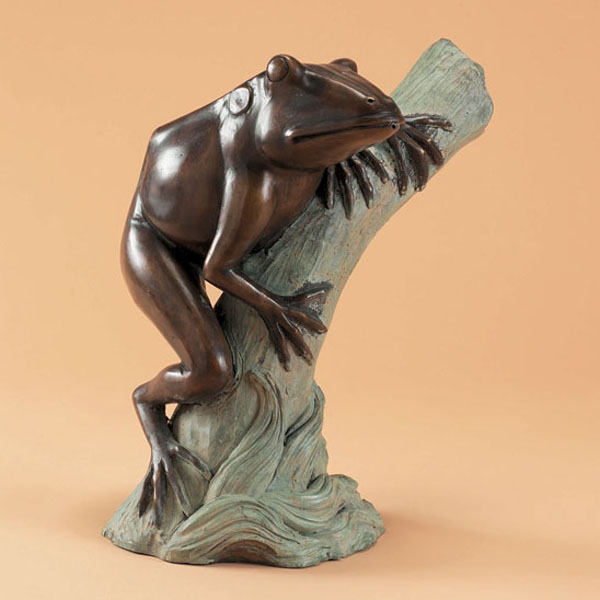 Bronze Frog on Log Fountain