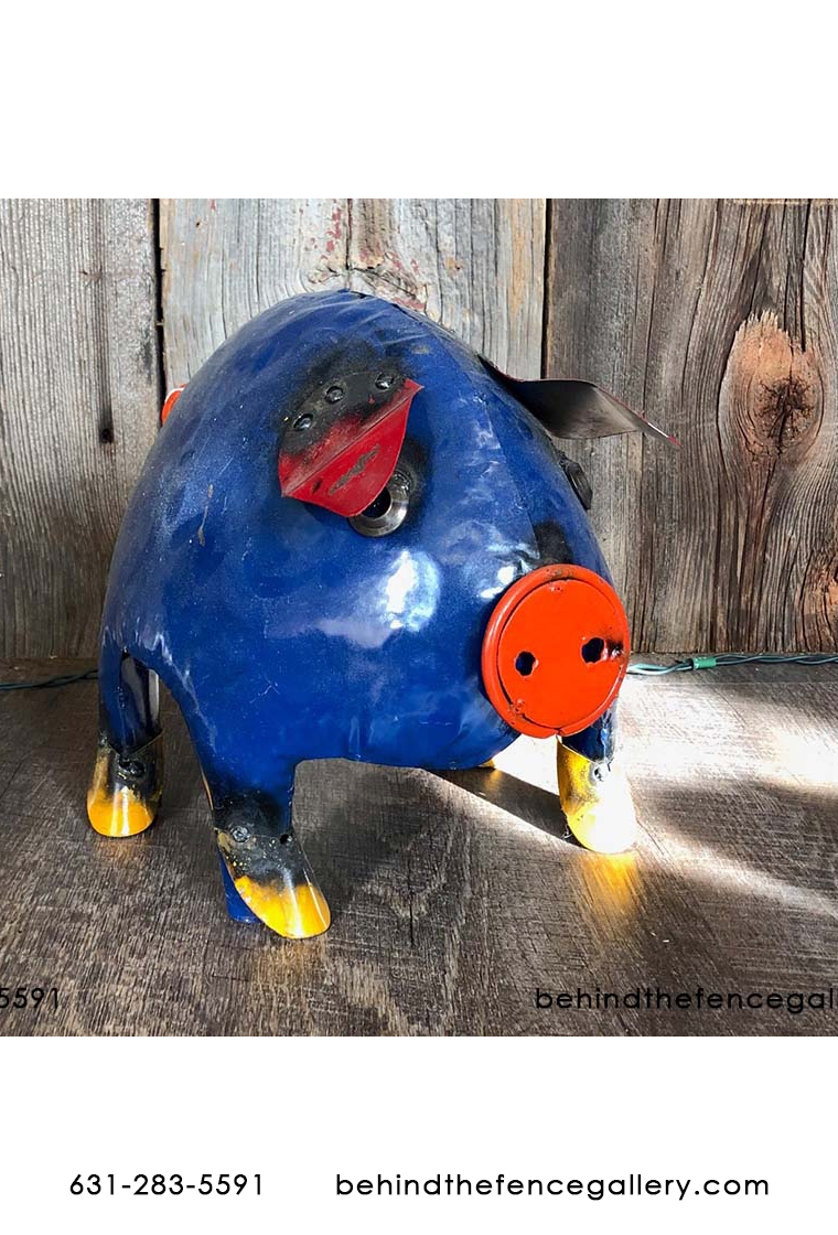 Recycled Metal Pig Statue - Medium
