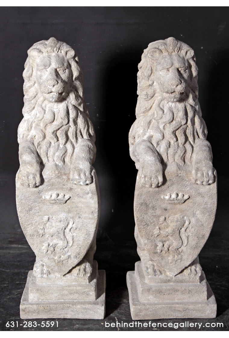 Lions Statue Heraldic in Roman Stone Finish (SET OF 2)