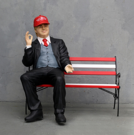 Donald Trump on Bench Wearing MAGA Hat